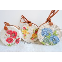 3 color circle rattan sling bags decoration flowers